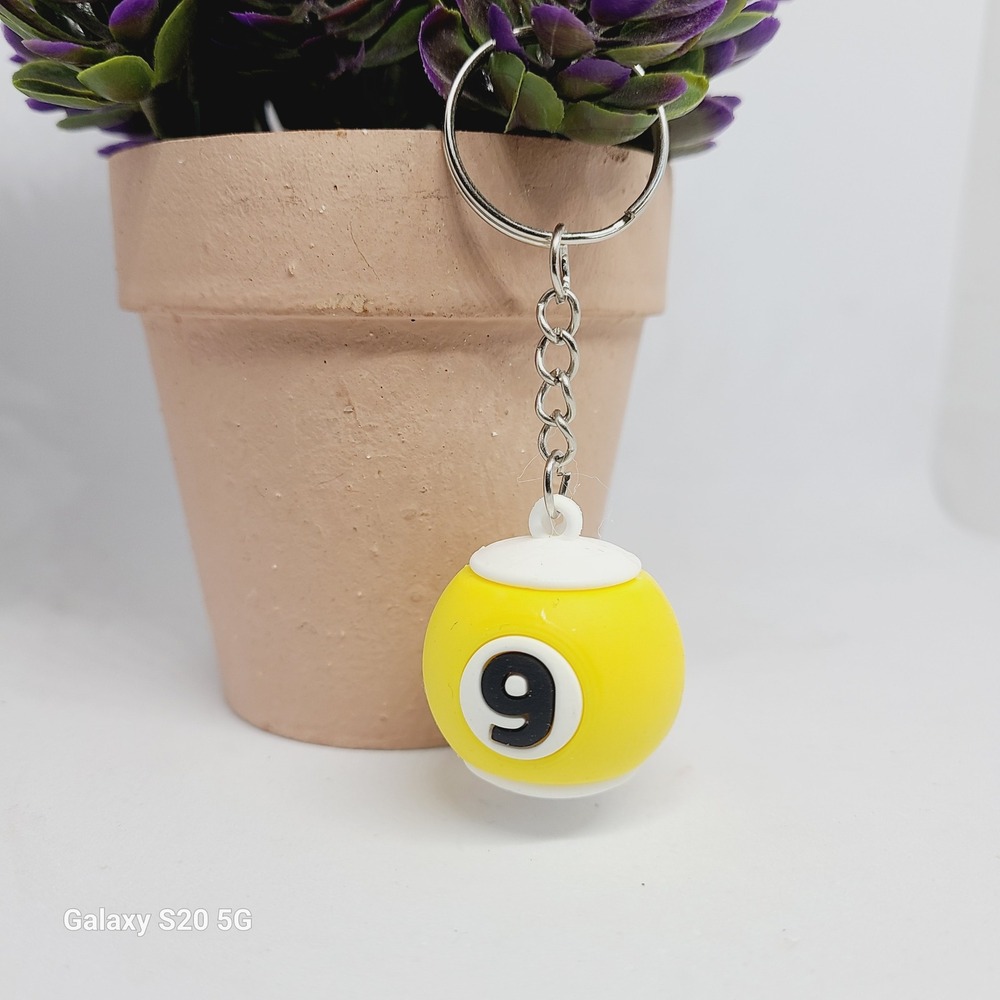 Billiard Ball Number 9 Yellow Keychain Men Accessory Fun Novelty‎ Gift NEW
